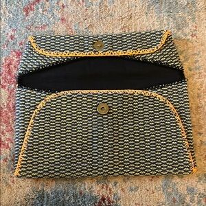 Verloop Blue and Orange Textured Clutch with Envelope Design